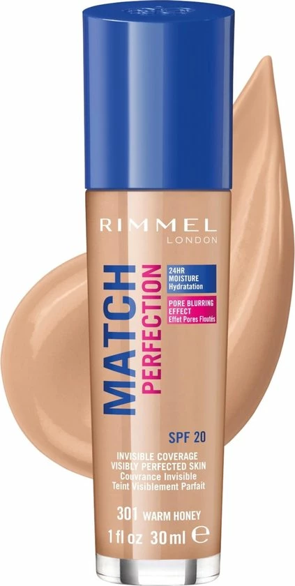 Rimmel London Match Perfection Foundation 301 Warm Honey 12 Rimmel London Match Perfection Foundation 301 Warm Honey - Afbeelding 12