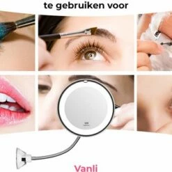 Make-up Spiegel - Met Verlichting - 10x Vergroting - LED - 360° Draaibaar - Mis Geen Haar - Met Zuignap - Make-up Licht - Klein - Wit - Vanli -Essie winkel 550x322 1
