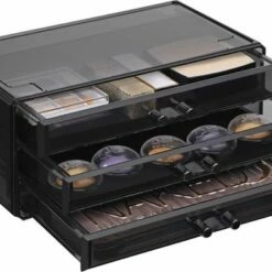 BeautyStorage Luxe Acryl Makeup Cosmetica Organizer - Met 4 Laden - Sieraden Makeup Cosmetica Opbergsysteem Organiser Display Houder - Lippenstift - Nagellak - Lippenstift - Brushes Visagie - Make-up Kastje - Transparant Zwart -Essie winkel 550x384 2