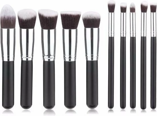 Kabuki Professionele Make-up Kwasten - Kwastenset - Zwart/Zilver - 10 Delig 1 Kabuki Professionele Make-up Kwasten - Kwastenset - Zwart/Zilver - 10 Delig