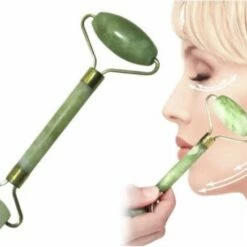 Jade Roller Jade-Roller-3-in1-Gezichtsmassage-Luxe-Gezichtsroller-Inclusief-Haarband-Groen-Anti-Rimpels-Antiwallen-Anti-Donkere Kringen-Gezichtsmassage-Afvalstoffen-Jade/Roller
