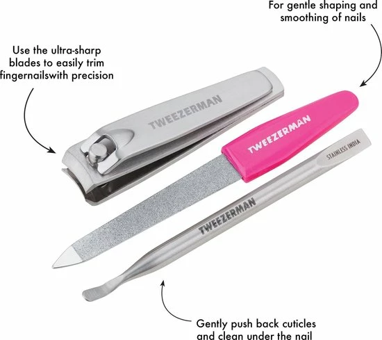 Tweezerman Mini Nagelset - RVS - Manicureset Met Nagelvijl, Nagelknipper, Bokkenpoot En Nagelriemknipper - Roze 3 Tweezerman Mini Nagelset - RVS - Manicureset Met Nagelvijl, Nagelknipper, Bokkenpoot En Nagelriemknipper - Roze - Afbeelding 3