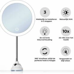 Make-up Spiegel - Met Verlichting - 10x Vergroting - LED - 360° Draaibaar - Mis Geen Haar - Met Zuignap - Make-up Licht - Klein - Wit - Vanli -Essie winkel 550x490 5