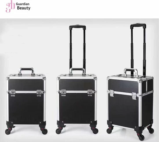 Guardian Beauty Kapper Koffer| Nagel | Visagist | Make-up | Cosmetica | Schminken | Trolley Stevig En Gemaakt Van Aluminium | 3 Delig | 8 Wielen | Bedekt Met Mooie Zilver Strips 2 Guardian Beauty Kapper Koffer| Nagel | Visagist | Make-up | Cosmetica | Schminken | Trolley Stevig En Gemaakt Van Aluminium | 3 Delig | 8 Wielen | Bedekt Met Mooie Zilver Strips - Afbeelding 2