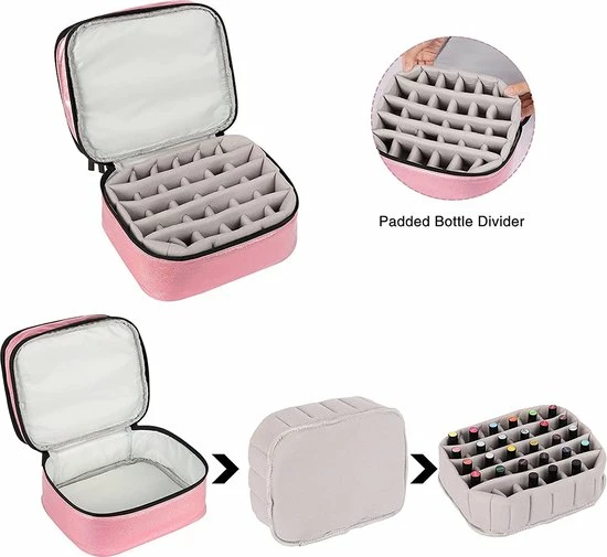 YONO Nagellak Tas - Nagelkoffer Beautycase - Cosmetica Koffer - Manicure Organizer - Roze 3 YONO Nagellak Tas - Nagelkoffer Beautycase - Cosmetica Koffer - Manicure Organizer - Roze - Afbeelding 3