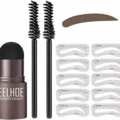 LaVini Wenkbrauw Stempel- Poeder - Herbruikbaar - Donker Bruin - Wenkbrauwstempel- Inclusief Sjablonen - Natuurlijke Kleur- Vegan | Eyebrow Powder | Cadeau Voor Haar