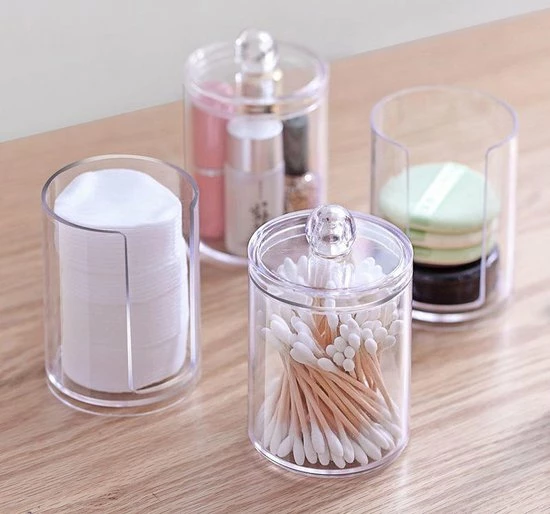 Without Lemon - Set Van 2 - Wattenstaafjes En Wattenschijfjes Houder - Transparant Opberghouder Met Deksel - Opbergdoosje - Makeup Organizer 2 Without Lemon - Set Van 2 - Wattenstaafjes En Wattenschijfjes Houder - Transparant Opberghouder Met Deksel - Opbergdoosje - Makeup Organizer - Afbeelding 2