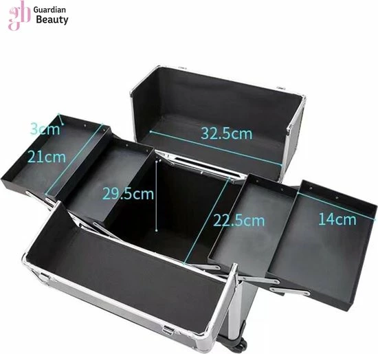 Guardian Beauty Kapper Koffer| Nagel | Visagist | Make-up | Cosmetica | Schminken | Trolley Stevig En Gemaakt Van Aluminium | 3 Delig | 8 Wielen | Bedekt Met Mooie Zilver Strips 4 Guardian Beauty Kapper Koffer| Nagel | Visagist | Make-up | Cosmetica | Schminken | Trolley Stevig En Gemaakt Van Aluminium | 3 Delig | 8 Wielen | Bedekt Met Mooie Zilver Strips - Afbeelding 4