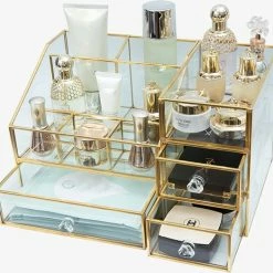 Goux.nl Beautybox Tara | Goud | Cosmetica Organizer | Sieraden Organizer | Make Up Organizer | Beautybox | Vitrine Boxje | Glazen Box | Makeup Organizer | Beauty Organizer | Makeupbox | Organizer | Storage Box | Make-uporganizer | Opbergdoos | Sieradendoos