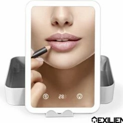 Exilien Rechthoekige Make Up Spiegel Met Led Verlichting/ Opmaak/Reis/Tas/ Cosmetica Spiegel Op Standaard/ 1200MaH Oplaadbare Batterij/Wit