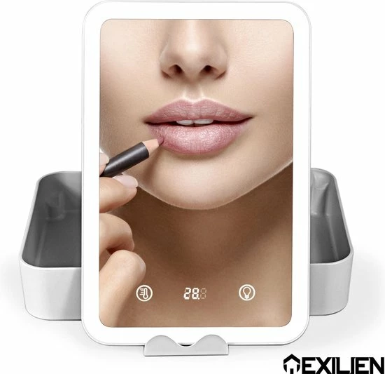 Exilien Rechthoekige Make Up Spiegel Met Led Verlichting/ Opmaak/Reis/Tas/ Cosmetica Spiegel Op Standaard/ 1200MaH Oplaadbare Batterij/Wit 1 Exilien Rechthoekige Make Up Spiegel Met Led Verlichting/ Opmaak/Reis/Tas/ Cosmetica Spiegel Op Standaard/ 1200MaH Oplaadbare Batterij/Wit
