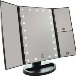 Gerard Brinard LED Make-up Spiegel Met Touch Sensor Dimbaar 2+3 Maal Vergroting Drieluik- 21x LED| Batterijen USB - Makeup