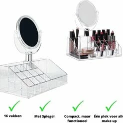 Fleau Make-up Organizer Met Spiegel - Transparant Acryl - Cosmetica - Nagellak/ Lippenstift - Cadeau Voor Vrouw