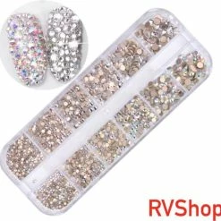RVShop Nagel Decoratie Set - 12 Vormen - 3D - Bling Bling - Zilver - Parelmoer - Diamant