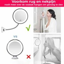 Make-up Spiegel - Met Verlichting - 10x Vergroting - LED - 360° Draaibaar - Mis Geen Haar - Met Zuignap - Make-up Licht - Klein - Wit - Vanli -Essie winkel 550x542 7