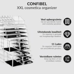 Confibel XXL Acryl Make-up Cosmetica Organizer - Verstelbare Lades - 11 Compartimenten -Essie winkel 550x550 351