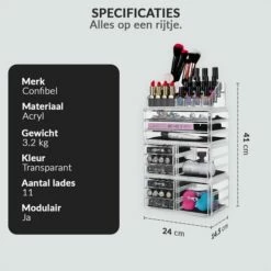Confibel XXL Acryl Make-up Cosmetica Organizer - Verstelbare Lades - 11 Compartimenten -Essie winkel 550x550 353