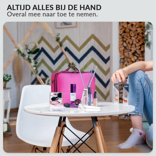 Confibel Cosmetica Koffer - Make-up Koffer Met Verstelbare Vakken - Visagie En Nagelstyliste Beauty Koffer - 37x27x13CM - Roze 2 Confibel Cosmetica Koffer - Make-up Koffer Met Verstelbare Vakken - Visagie En Nagelstyliste Beauty Koffer - 37x27x13CM - Roze - Afbeelding 2