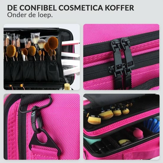 Confibel Cosmetica Koffer - Make-up Koffer Met Verstelbare Vakken - Visagie En Nagelstyliste Beauty Koffer - 37x27x13CM - Roze 6 Confibel Cosmetica Koffer - Make-up Koffer Met Verstelbare Vakken - Visagie En Nagelstyliste Beauty Koffer - 37x27x13CM - Roze - Afbeelding 6