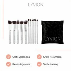 LYVION Make-up Kwasten Geschenkset 10-delig Synthetisch Haar - Wit En Zilver 9 LYVION Make-up Kwasten Geschenkset 10-delig Synthetisch Haar - Wit En Zilver -Essie winkel 550x550 513
