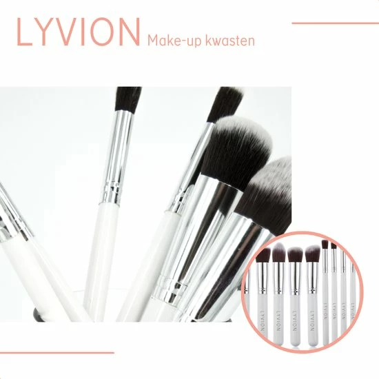 LYVION Make-up Kwasten Geschenkset 10-delig Synthetisch Haar - Wit En Zilver 4 LYVION Make-up Kwasten Geschenkset 10-delig Synthetisch Haar - Wit En Zilver - Afbeelding 4