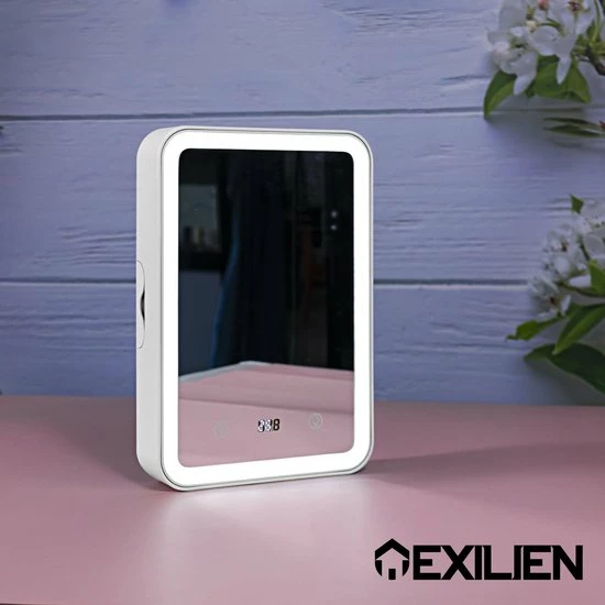 Exilien Rechthoekige Make Up Spiegel Met Led Verlichting/ Opmaak/Reis/Tas/ Cosmetica Spiegel Op Standaard/ 1200MaH Oplaadbare Batterij/Wit 3 Exilien Rechthoekige Make Up Spiegel Met Led Verlichting/ Opmaak/Reis/Tas/ Cosmetica Spiegel Op Standaard/ 1200MaH Oplaadbare Batterij/Wit - Afbeelding 3
