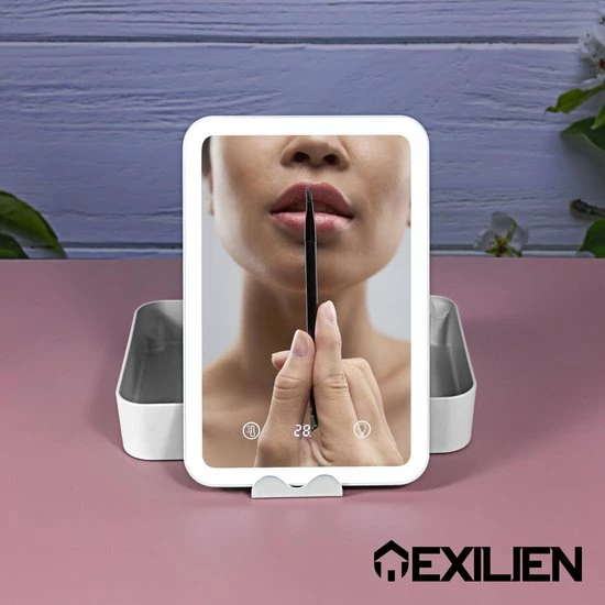 Exilien Rechthoekige Make Up Spiegel Met Led Verlichting/ Opmaak/Reis/Tas/ Cosmetica Spiegel Op Standaard/ 1200MaH Oplaadbare Batterij/Wit 5 Exilien Rechthoekige Make Up Spiegel Met Led Verlichting/ Opmaak/Reis/Tas/ Cosmetica Spiegel Op Standaard/ 1200MaH Oplaadbare Batterij/Wit - Afbeelding 5