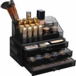BeautyStorage Luxe Acryl Makeup Cosmetica Organizer - Met 4 Laden - Sieraden Makeup Cosmetica Opbergsysteem Organiser Display Houder - Lippenstift - Nagellak - Lippenstift - Brushes Visagie - Make-up Kastje - Transparant Zwart -Essie winkel 550x556 12