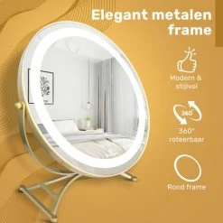 Great’s® Great's® Make Up Spiegel Met LED Verlichting - Visagie Spiegel Rond - Incl. Close Up 10x - Goud -Essie winkel 550x566 4