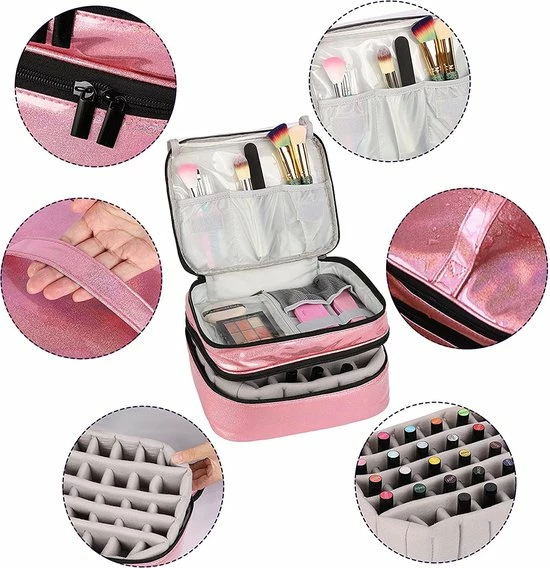 YONO Nagellak Tas - Nagelkoffer Beautycase - Cosmetica Koffer - Manicure Organizer - Roze 2 YONO Nagellak Tas - Nagelkoffer Beautycase - Cosmetica Koffer - Manicure Organizer - Roze - Afbeelding 2