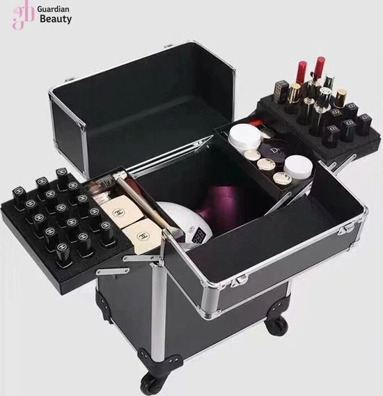 Guardian Beauty Kapper Koffer| Nagel | Visagist | Make-up | Cosmetica | Schminken | Trolley Stevig En Gemaakt Van Aluminium | 3 Delig | 8 Wielen | Bedekt Met Mooie Zilver Strips 5 Guardian Beauty Kapper Koffer| Nagel | Visagist | Make-up | Cosmetica | Schminken | Trolley Stevig En Gemaakt Van Aluminium | 3 Delig | 8 Wielen | Bedekt Met Mooie Zilver Strips - Afbeelding 5
