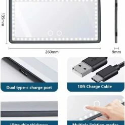 JO&RAE-Auto Zonneklep Make-up Spiegel Met Led Verlichting Zwart-3 Kleurenmodus-Oplaadbare Auto Vanity Spiegel -Essie winkel 550x597 5