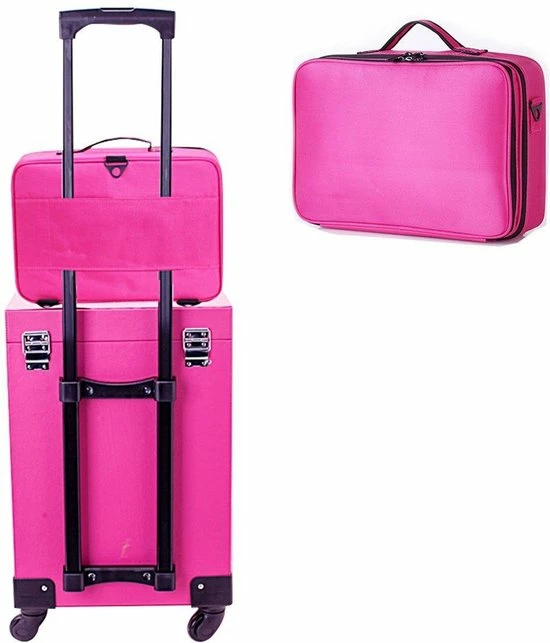 Confibel Cosmetica Koffer - Make-up Koffer Met Verstelbare Vakken - Visagie En Nagelstyliste Beauty Koffer - 37x27x13CM - Roze 9 Confibel Cosmetica Koffer - Make-up Koffer Met Verstelbare Vakken - Visagie En Nagelstyliste Beauty Koffer - 37x27x13CM - Roze - Afbeelding 9