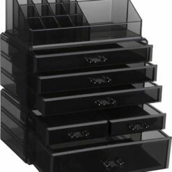 BeautyStorage Luxe Acryl Makeup Cosmetica Organizer - Met 4 Laden - Sieraden Makeup Cosmetica Opbergsysteem Organiser Display Houder - Lippenstift - Nagellak - Lippenstift - Brushes Visagie - Make-up Kastje - Transparant Zwart -Essie winkel 550x654 3