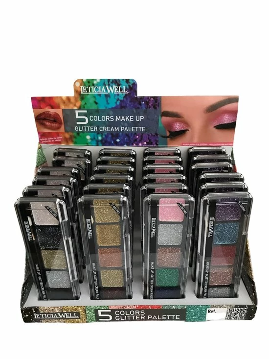 Leticia Well - Glitter Cream Make-up Palette Ogen En Lippen - 5 Tinten Paars/blauw/rood/koper/zilver - Nummer 04 3 Leticia Well - Glitter Cream Make-up Palette Ogen En Lippen - 5 Tinten Paars/blauw/rood/koper/zilver - Nummer 04 - Afbeelding 3