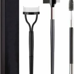 Gezichtsverzorgingset - Wimperkruller - Wenkbrauwborstel - 3delig - Zwart - Etui - Able & Borret