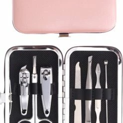 Merkloos Manicure Set - 7 Delig - Met Opbergdoos - Nagelverzorging Set - Nagelset - Nagelknipper - Nagelschaar - Nagelvijl - Bokkenpootje Nagels - Nagelriem Duwer - Pincet - Licht Roze
