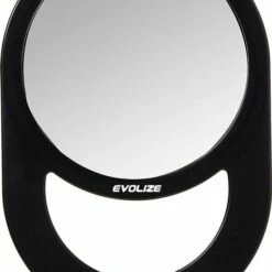 Evolize Onbreekbare Spiegel Met Handvat - 16,5 Cm - Ophangbaar - Rond - Handspiegel - Kappersspiegel - Reisspiegel - Make Up - Afmeting: 28 X 19 Cm - Zwart